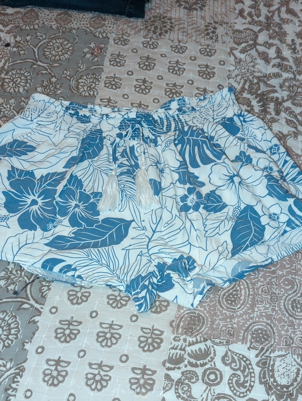 Roxy Blue and White Floral Athletic Shorts